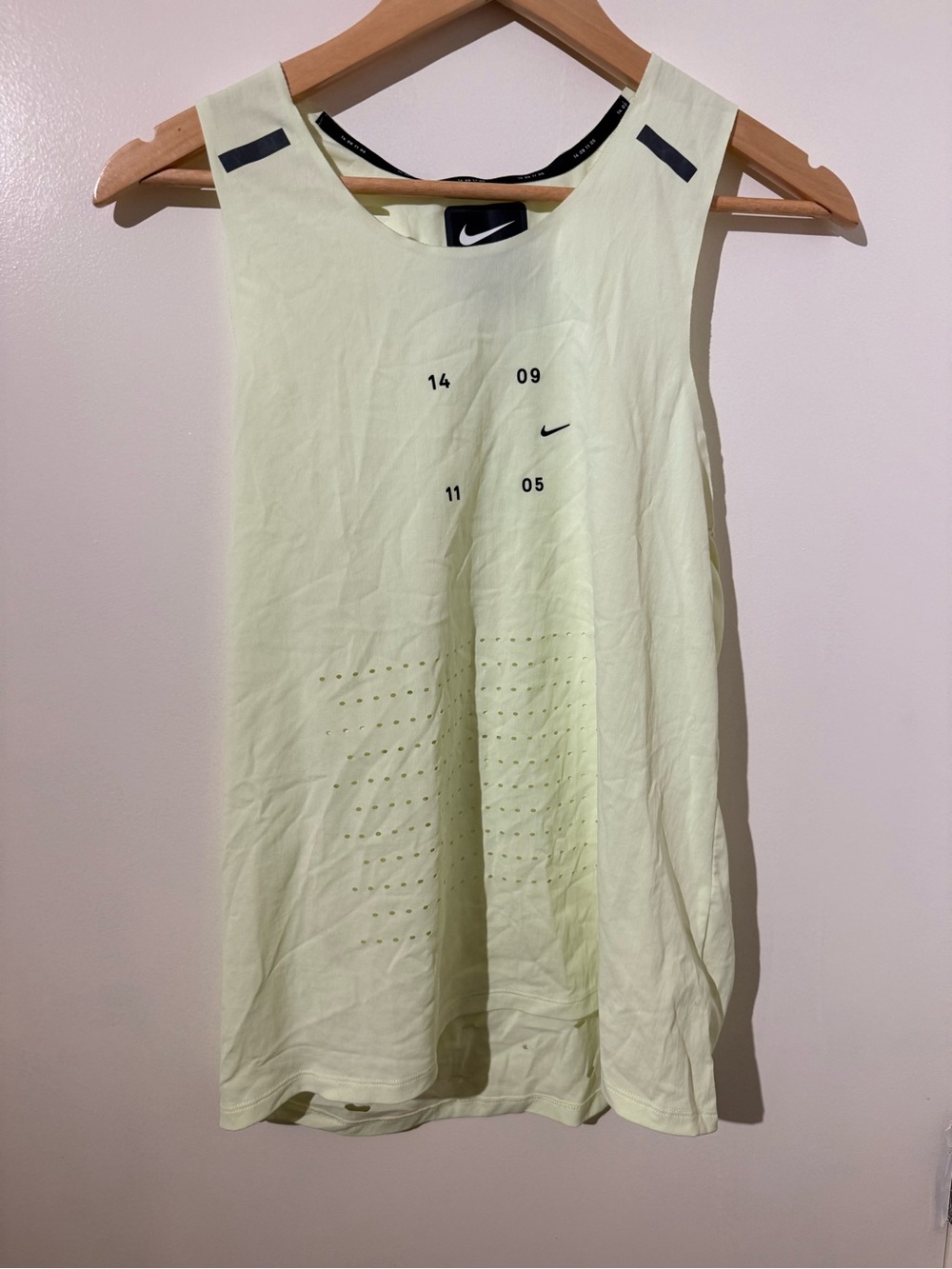 Nike Running Tank Top — Pale Yellow/Lime — “14 09 11 05” — Size M
